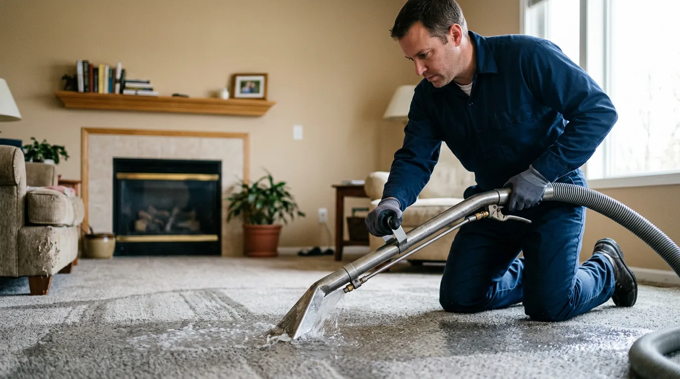 Water damage restoration technician working near Fabens, TX